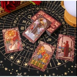 Rose Gold Foil Tarot Cards Deck 78 Card Smith Waite Future Telling Game Burgundy